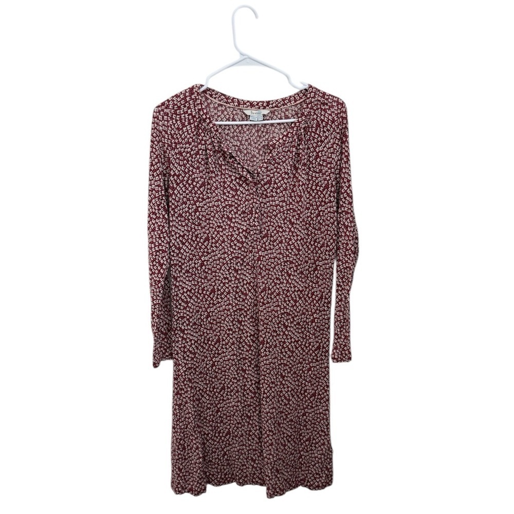 Boden Burgundy Midi Dress Floral V Neck Stretchy Flowy Size 8